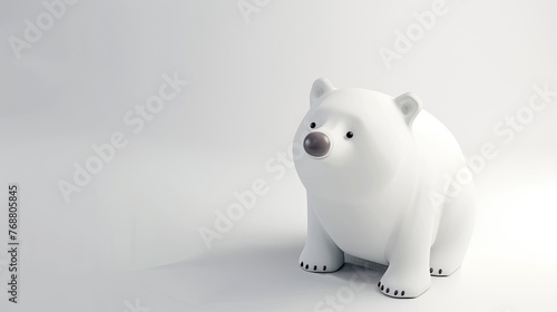 Cute 3D Clay Polar Bear Figurine on White Background