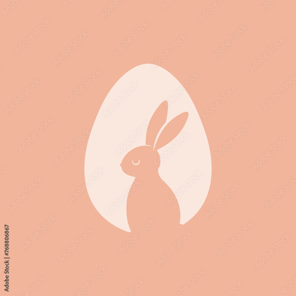 Zajączek wielkanocny. Królik i jajko. Wielkanocna ilustracja w prostym stylu na kartki świąteczne, banery, życzenia i do innych projektów. - obrazy, fototapety, plakaty 