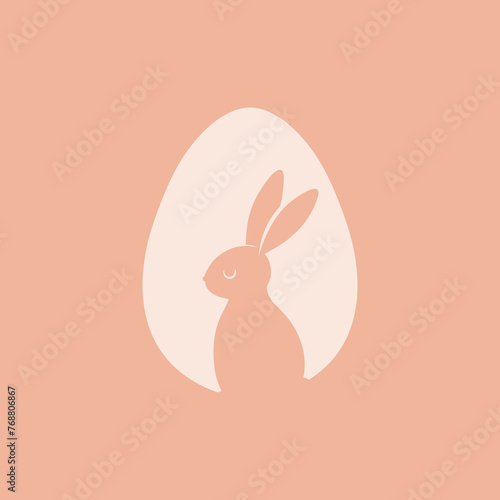 Zajączek wielkanocny. Królik i jajko. Wielkanocna ilustracja w prostym stylu na kartki świąteczne, banery, życzenia i do innych projektów. © Monika