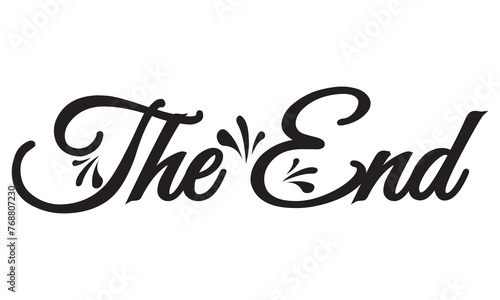 The end lettering text on background. Handmade calligraphy vector illustration. Vector design for poster, logo, decor, movie, cinema, card, banner, postcard, final credits and print. Vector, EPS 10 