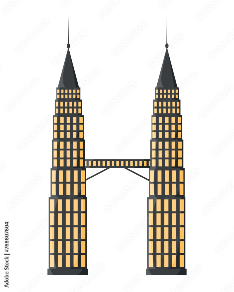 Obraz premium Two towers icon on a white. Vector isolated element. Simple flat art. Icon. City. Building.
