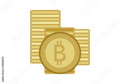 Pila de criptomonedas de bitcoin en fondo blanco.