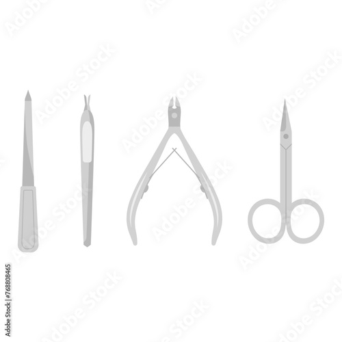 Set of tools for manicure. Scissors, nail file, scraper, nippers. Vector illustration.