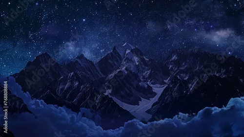 Mountains dark blue sky with stars in night time photo