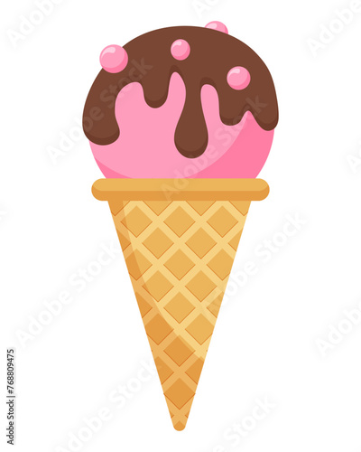 Pink ice cream cone. Vector illustration