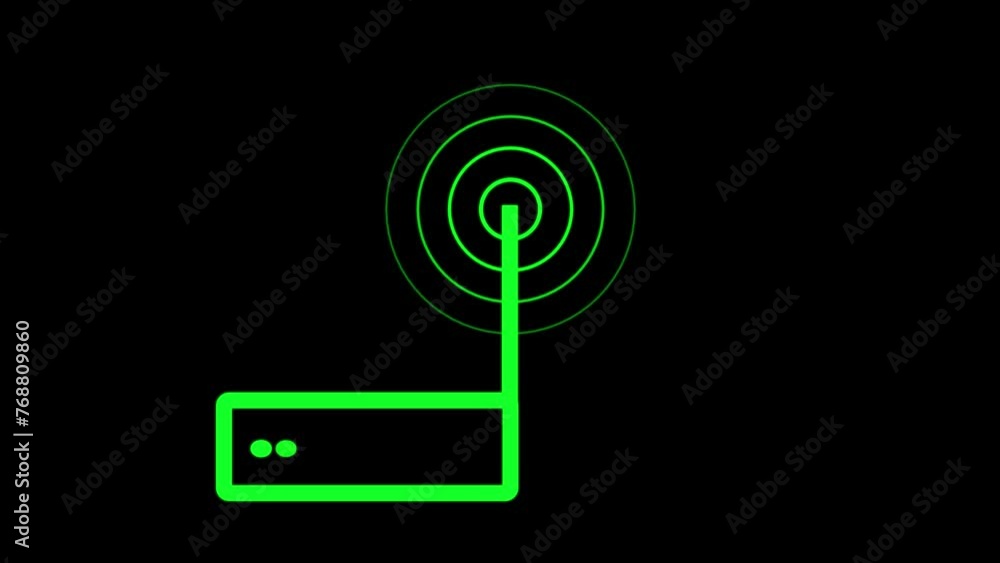 green color radio wave with green router isolated on black background. Simple wireless line icon. Radio station signal. Radial fade wave for sound, swirl, radio and sonar green color radio wave with green router isolated on black background. Simple wireless line icon. Radio station signal. Radial fade wave for sound, swirl, radio and sonar