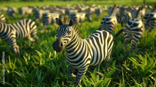 Zebras in a large grass field. AI Generative.