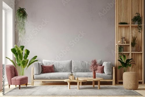 Modern living room mockup with sofa,armchair and luxury living room interior background.3d rendering. generative ai.