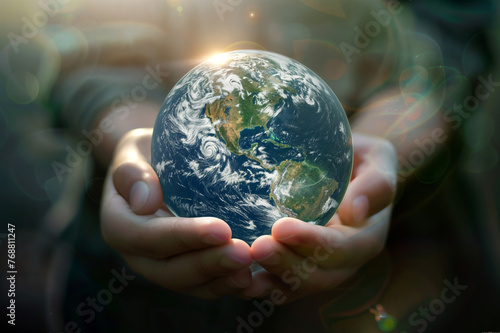 Earth in human hands, the concept of protecting the planet earth.