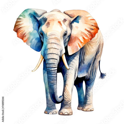 Elephant walking watercolor illustration, wild animal, cute, for scrapbook, journal, zoo, animal park, presentation, crafts, arts, cutout on white background