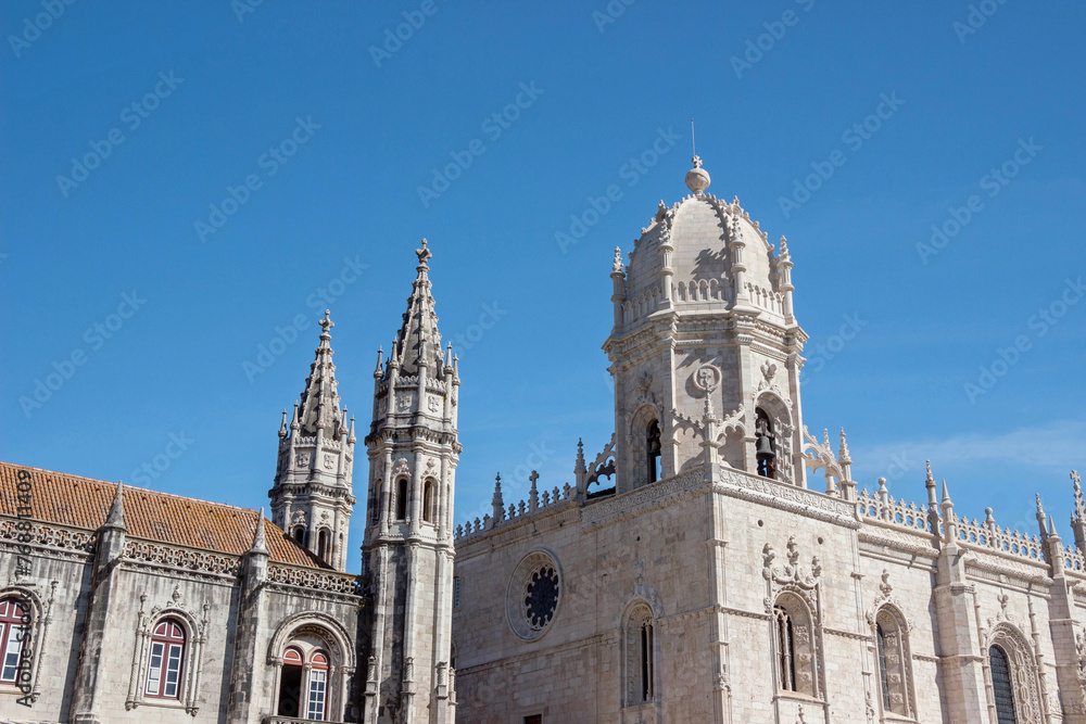 exterior architecture of The Jerónimos Monastery in Lisbon