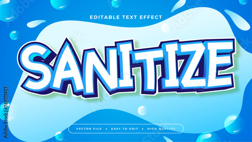 Blue and white sanitize 3d editable text effect - font style