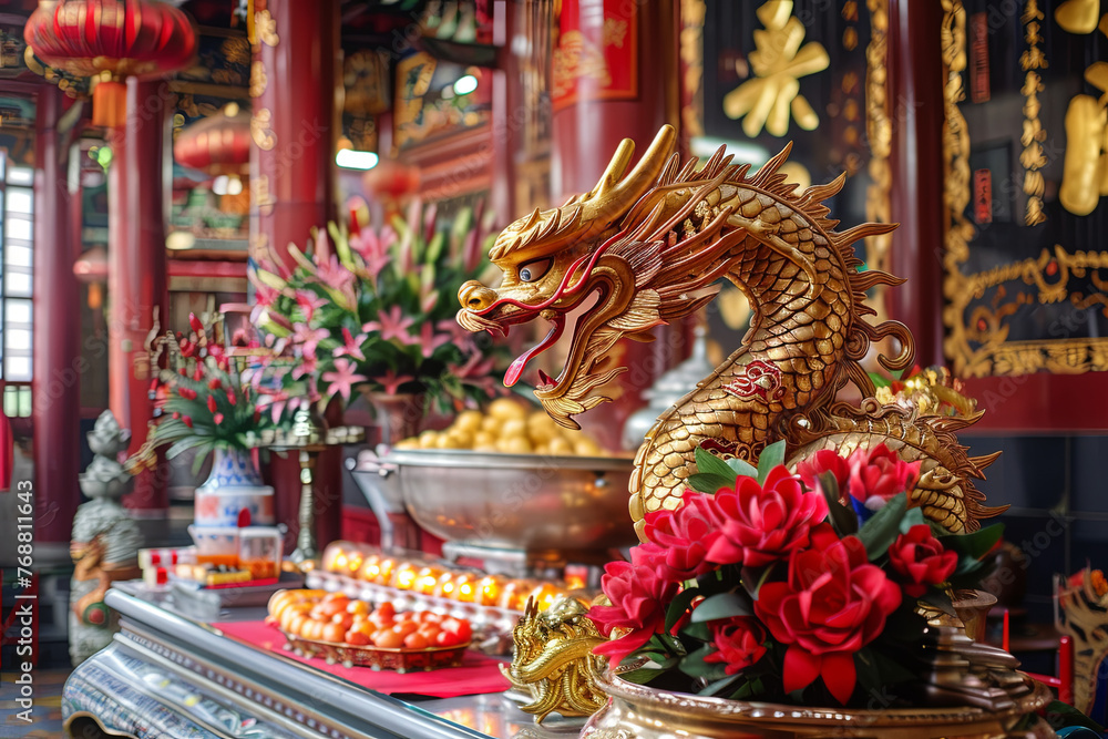 Typical auspicious dragon status in Chinese temple that brings good luck
