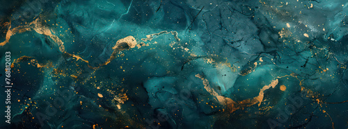Dark blue marble texture with golden veins. Turquoise marble background wallpaper
