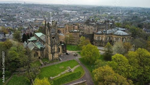 Aerial shot of the historic Lancaster Castle situated in the United Kingdom