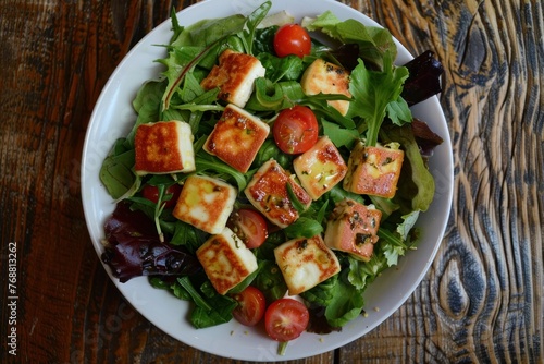 tomato top boiled egg in style of SALAD AVOCADO, chickpea salad, fruits salads