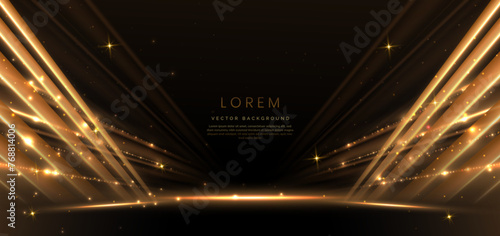 Elegant golden scene diagonal glowing with lighting effect sparkle on black background.