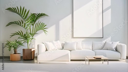 video of living room with photo frames and white sofa