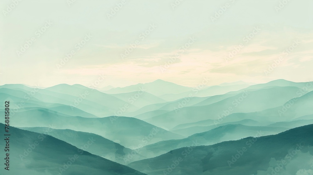 Minimalist Mountain Range: minimalist depiction of a range of pastel-colored mountains under a softly gradiented sky.