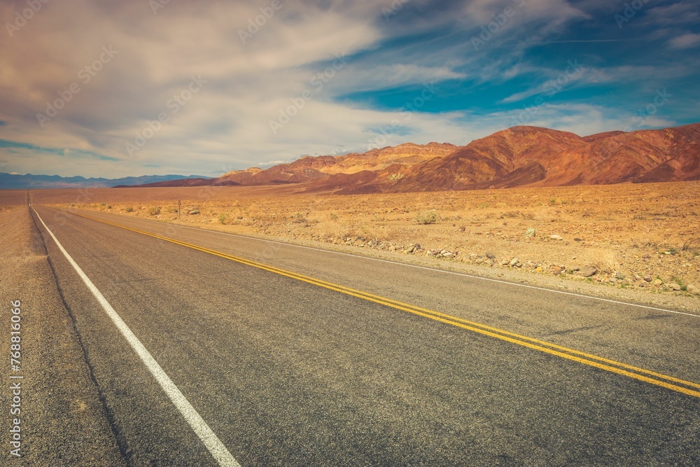 Desolate road through Death Valley in California.