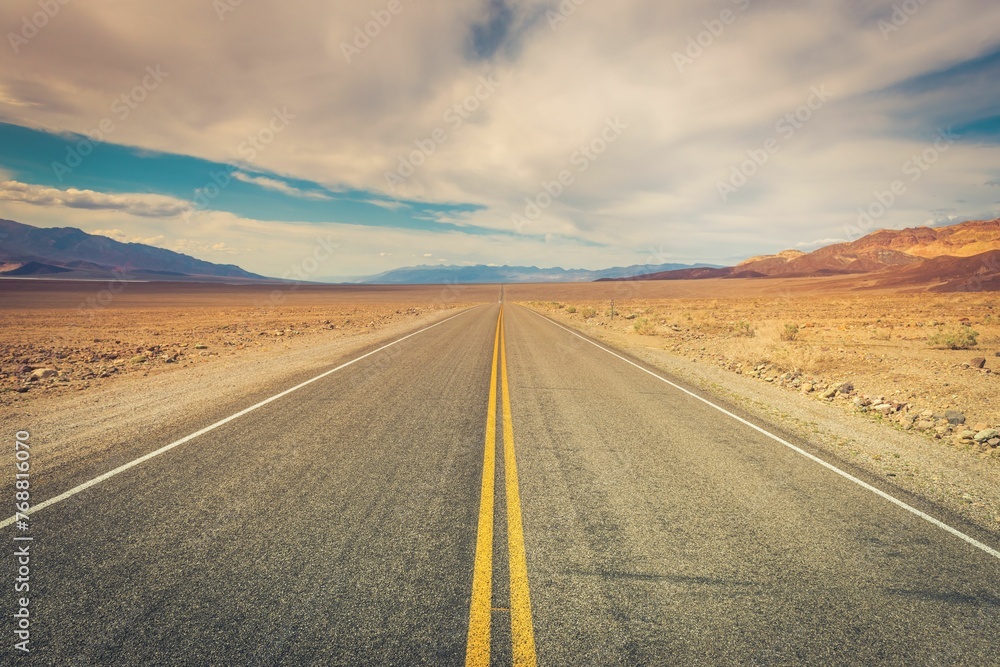 Desolate road through Death Valley in California.