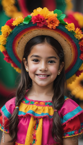 Young Girl In Vibrant Mexican Attire Celebrating Cinco De Mayo