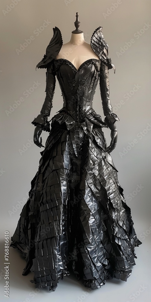 Fototapeta premium beautiful black evening gown made go reused garbage bags