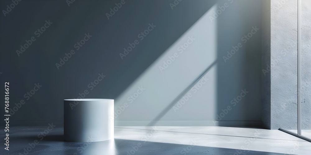 Fototapeta premium Cylindrical Podium with Interactive Touch Screen and High Tech Display for Copy Space