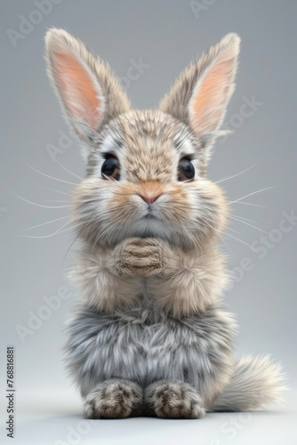Timid tan rabbit with big eyes and soft fur