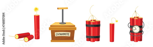 Dynamite and Explosives Object as Detonating Device Vector Set