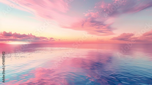 Pastel Sunset Glow: Begin with a serene pastel sky transitioning from soft pink and peach near the horizon to light lavender and pale blue higher up. photo