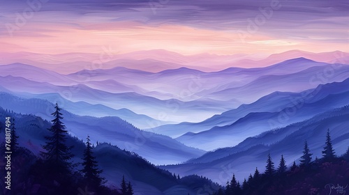 Pastel Twilight Overlook: tranquil twilight scene with pastel-colored mountains silhouetted against the fading light. © Exnoi