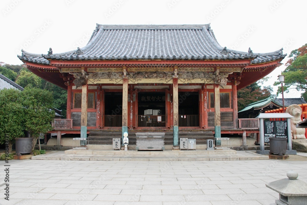 the front view of a large building with several pillars and doors the front view of a large building with several pillars and doors