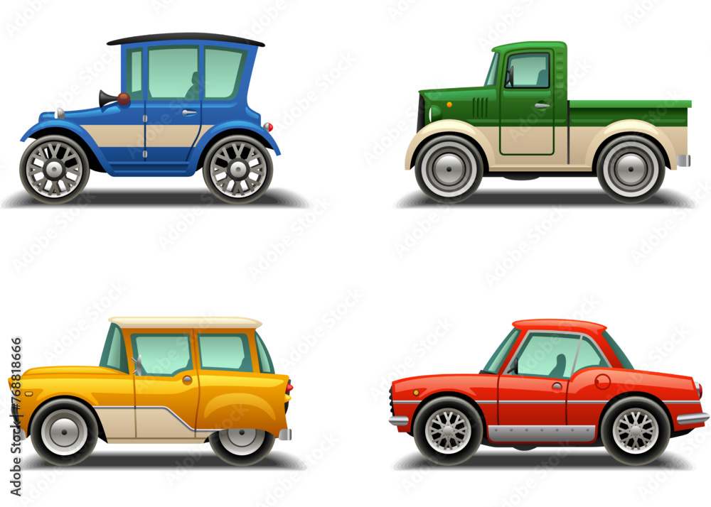 Vector set of colorful vintage cars