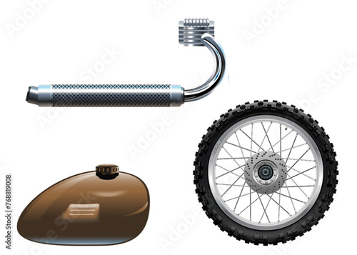 Vector of motorcycle wheels and accessories