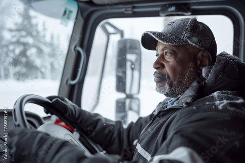 Senior black male truck driver on the work 