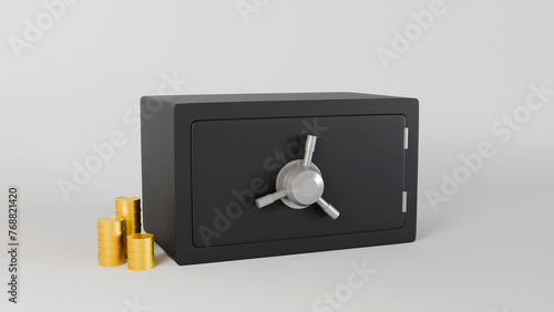 safe box with golden coins on white background, 3d render 