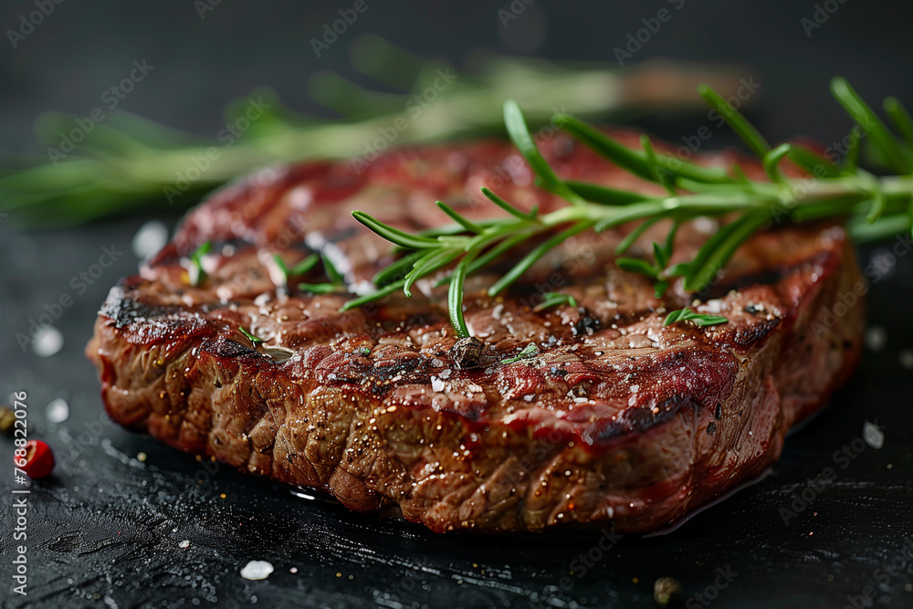 Barbecue rib eye dry aged entrecote steak on stone surface background