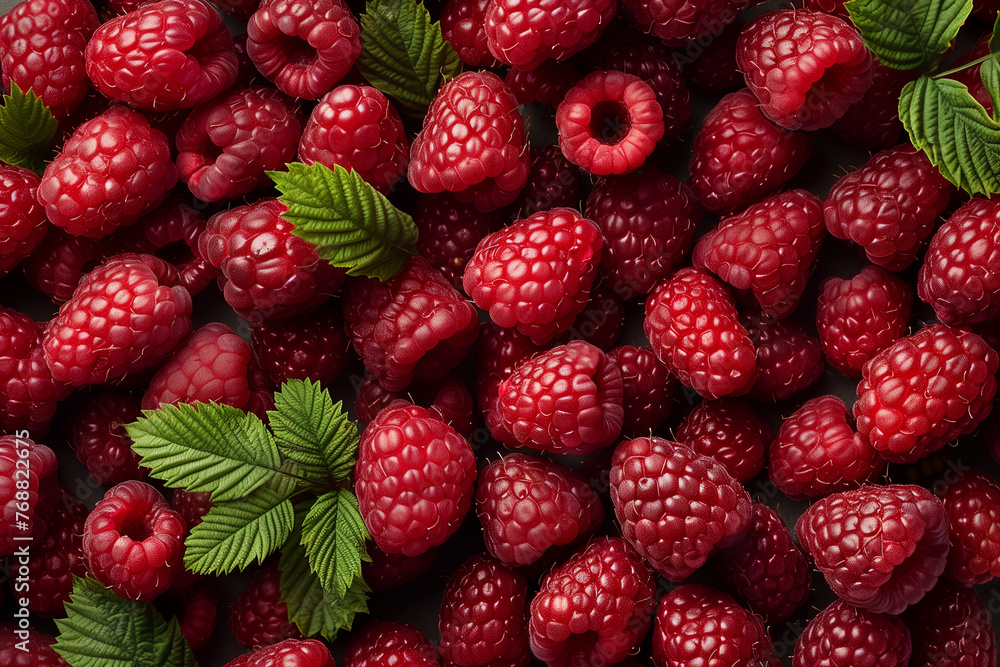 Background of fresh sweet red raspberries, pattern, top view Background of fresh sweet red raspberries, pattern, top view