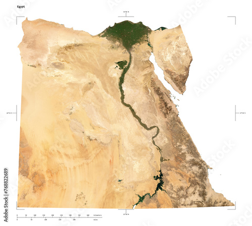 Egypt shape isolated on white. Low-res satellite map