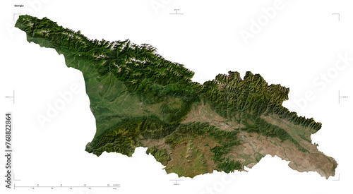 Georgia shape isolated on white. Low-res satellite map