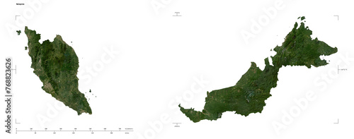 Photography Malaysia shape isolated on white. Low-res satellite map