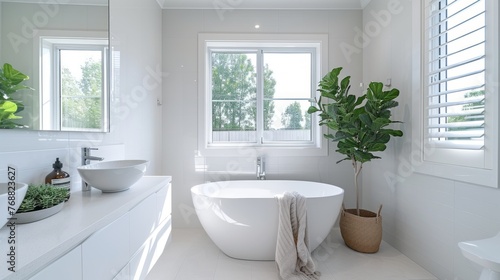 Sleek and Modern Bathroom with White Aesthetic and Zen-like Calm © Georgii