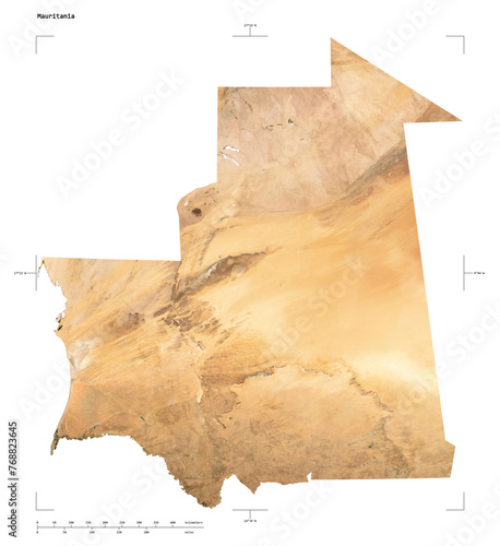 Mauritania shape isolated on white. Low-res satellite map photo