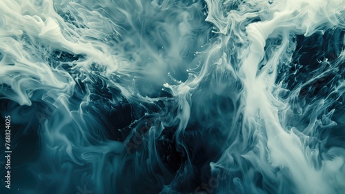 Swirling smoke pattern in monochromatic blue and white tones
