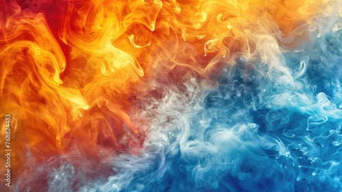 Abstract interaction between fiery orange and cool blue hues