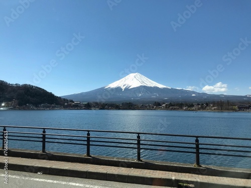 Scenic view of Mount Fuji with a tranquil body of water in the foreground. Japan.
