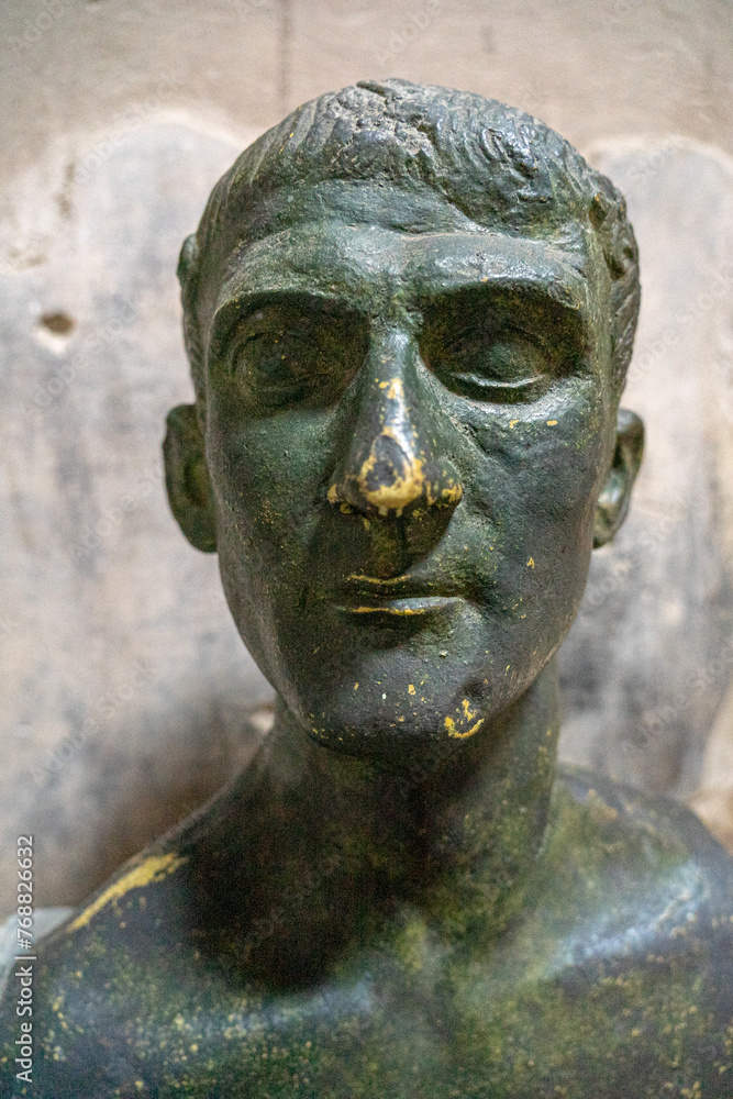 statues, bust in the archaeological park of Herculaneum, Naples-Italy.03-03-2024