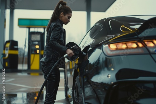 As I pulled into the gas station, I noticed a woman pouring fuel into her tank 
