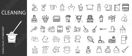 Set Cleaning icons. Thin outline icons pack. Vector illustration